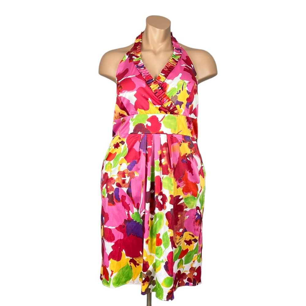 Blu Sage Multicolor Floral Halter Dress Plus 20W